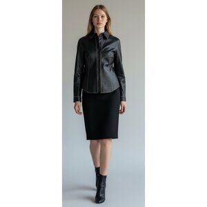 Black Soft Lamb Leather Jacket Dressy Wardrobe Staple Office Professional Size L